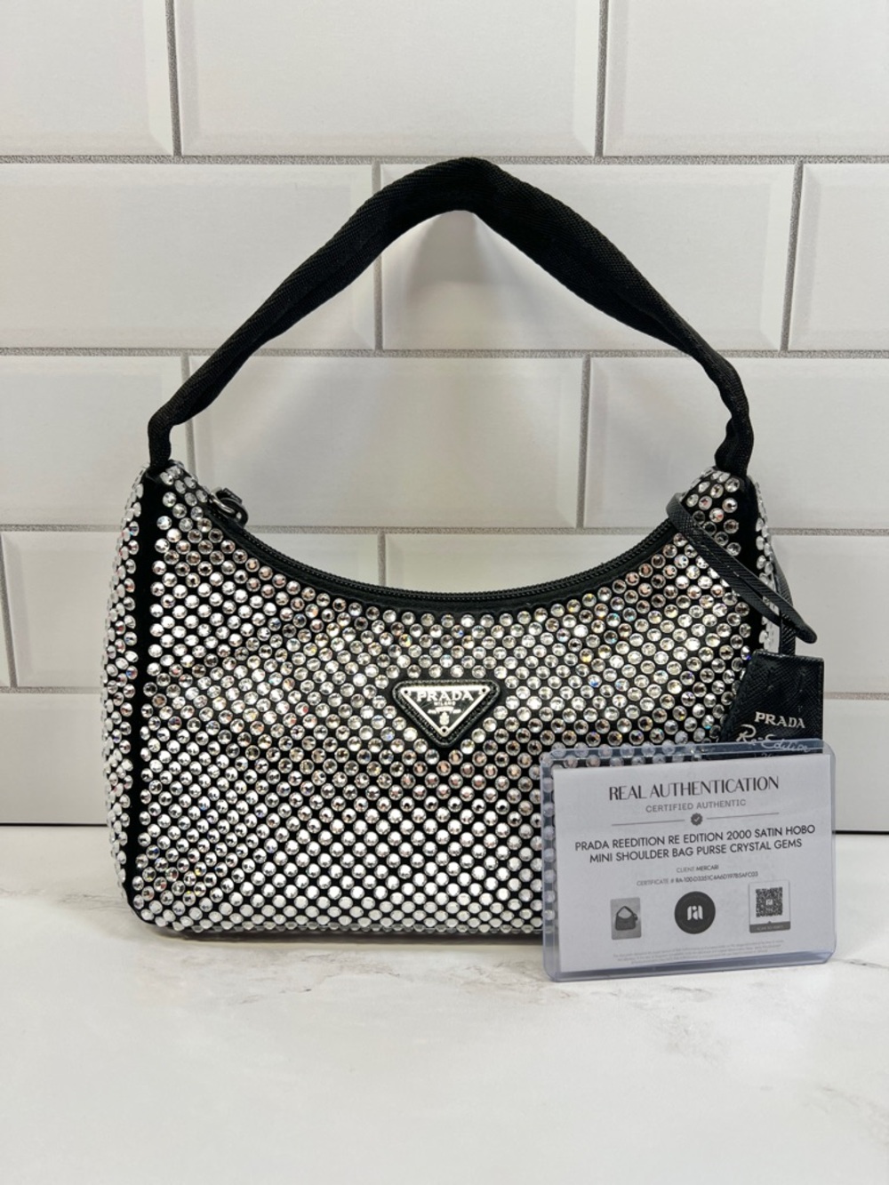Prada Reedition Re edition 2000 Satin Hobo Mini Shoulder Bag Purse Crystal Gems